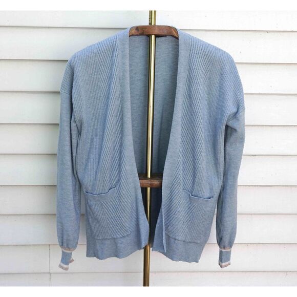 Verve Ami Soft Light Blue Ribbed Open Knit Cardigan Sweater - Picture 7 of 7